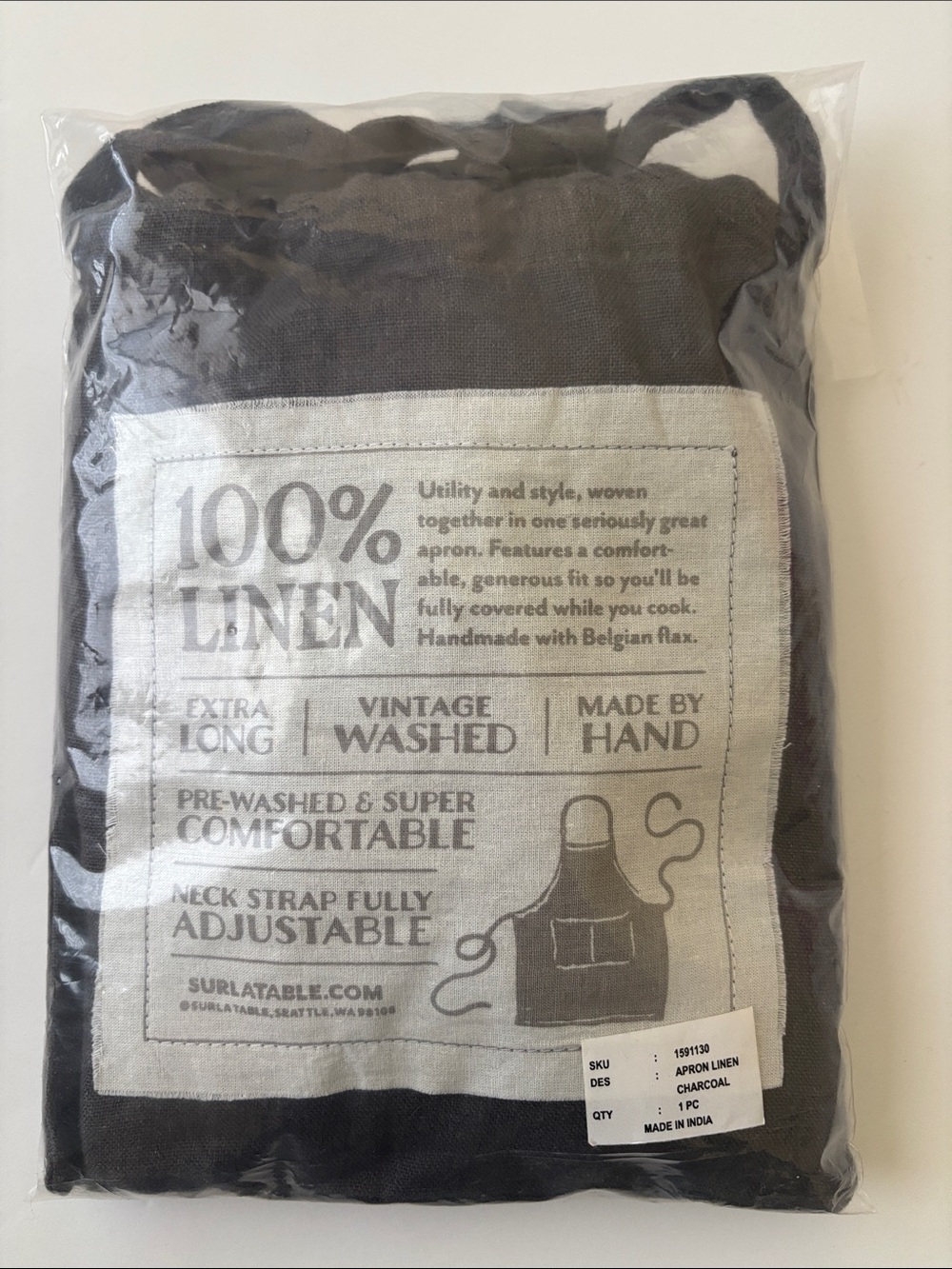 NWT Sur La Table 100% Linen Apron in Charcoal Gray - handmade with Belgian Flax - Picture 3 of 3